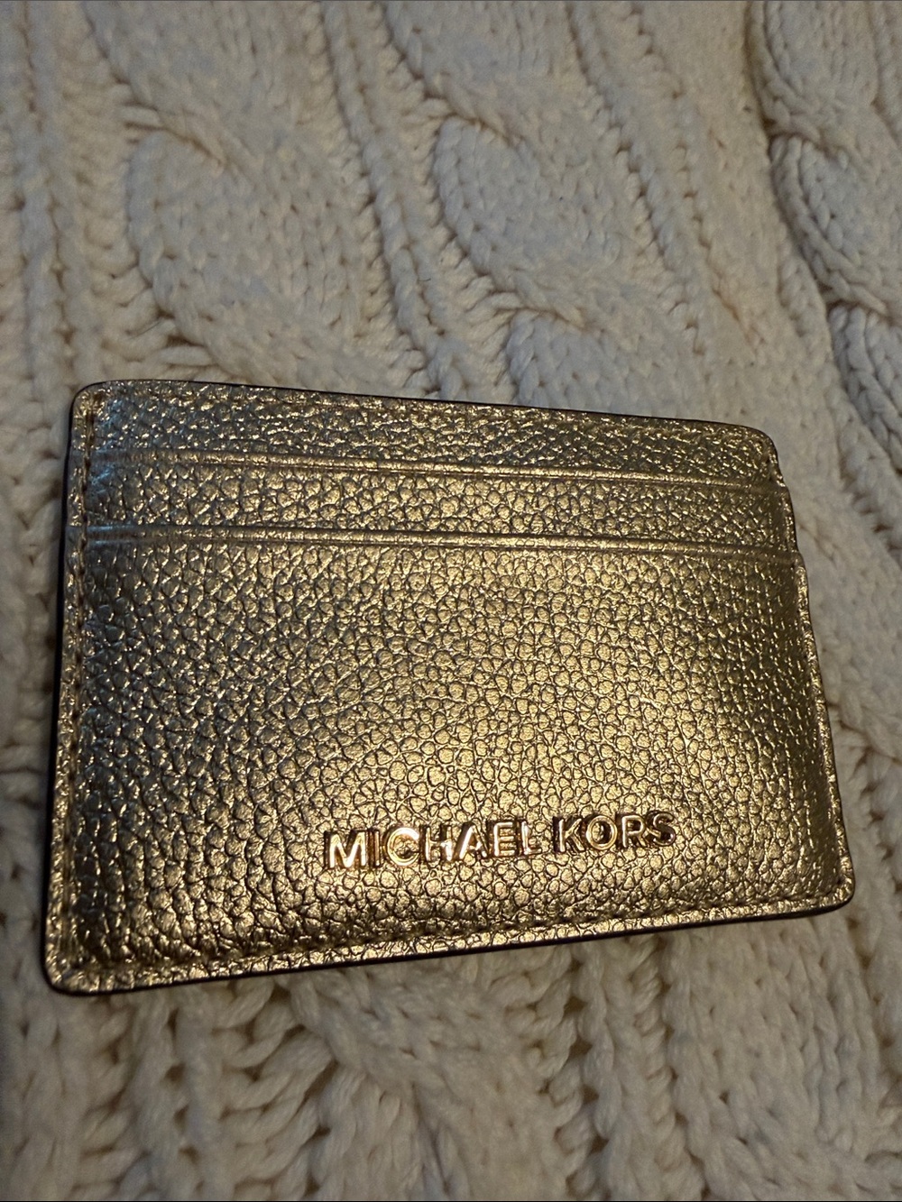 Michael Kors Metallic Gold Pebbled Leather Card Case